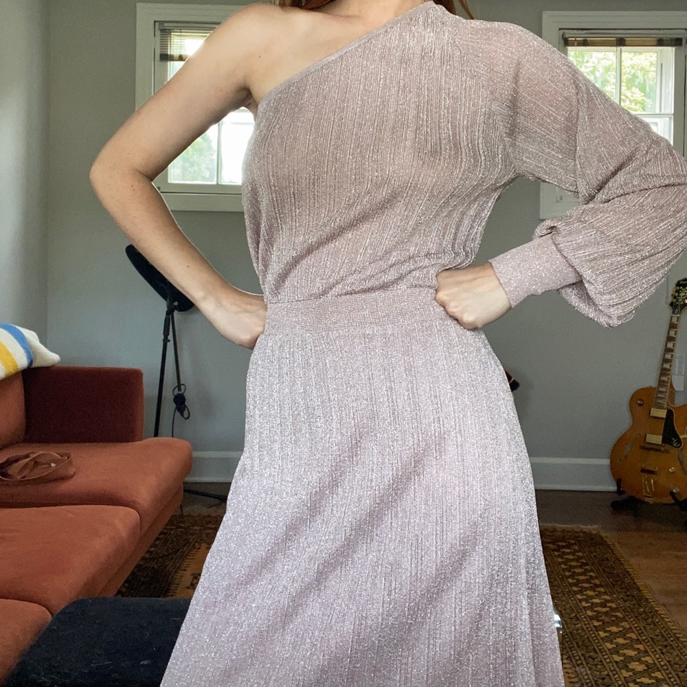 Baby pink shimmery zara one shoulder dress